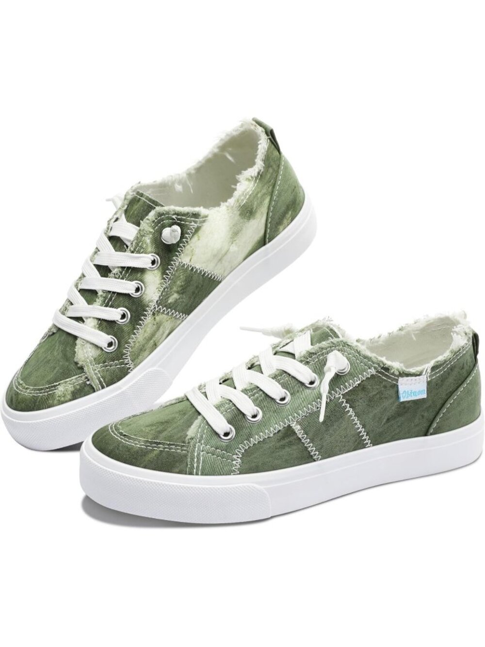 Women's Green Play Fashion Sneakers Washed and Leopard Canvas Slip Shoes